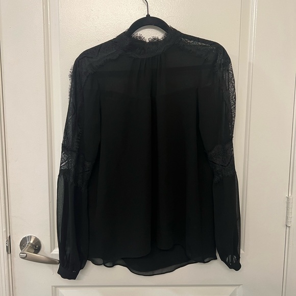 WHBM Black Sheer Lace Top - S - Picture 2 of 10